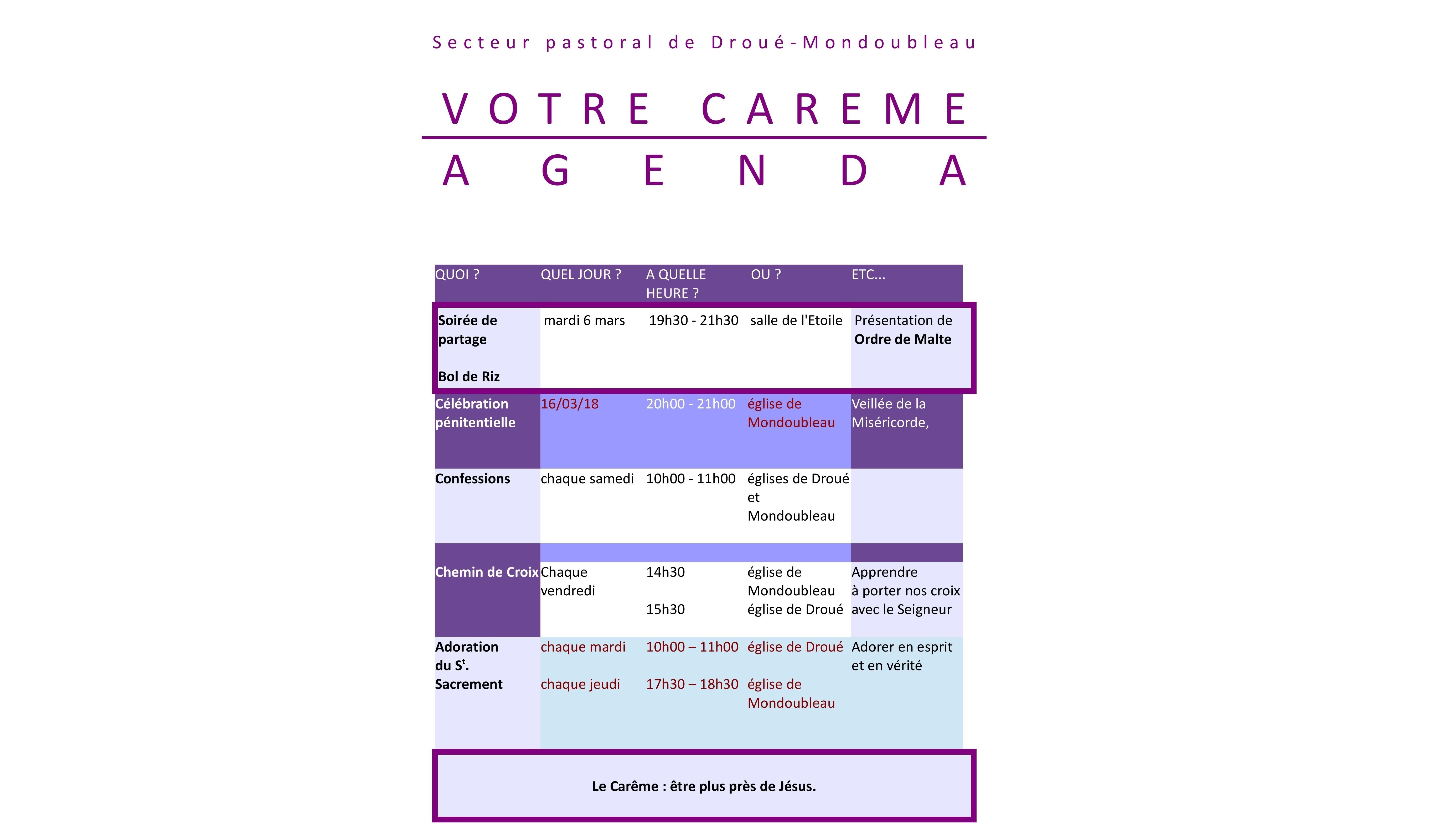 Agenda Carême 2018